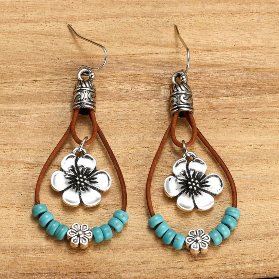 Pendientes Boho Plata Flor Turquesa