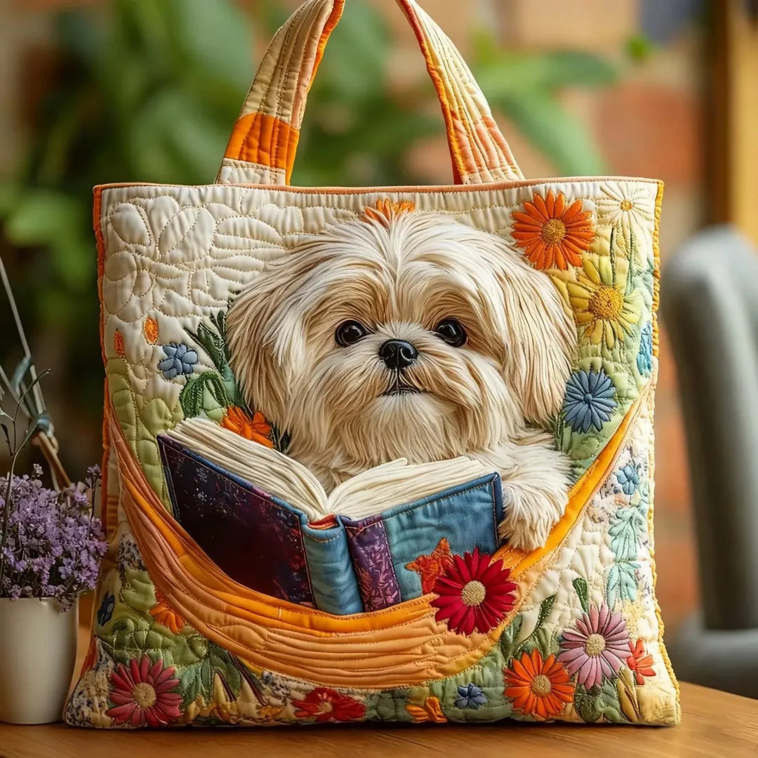 Bolsa Artesanal Shih Tzu con Libros y Flores