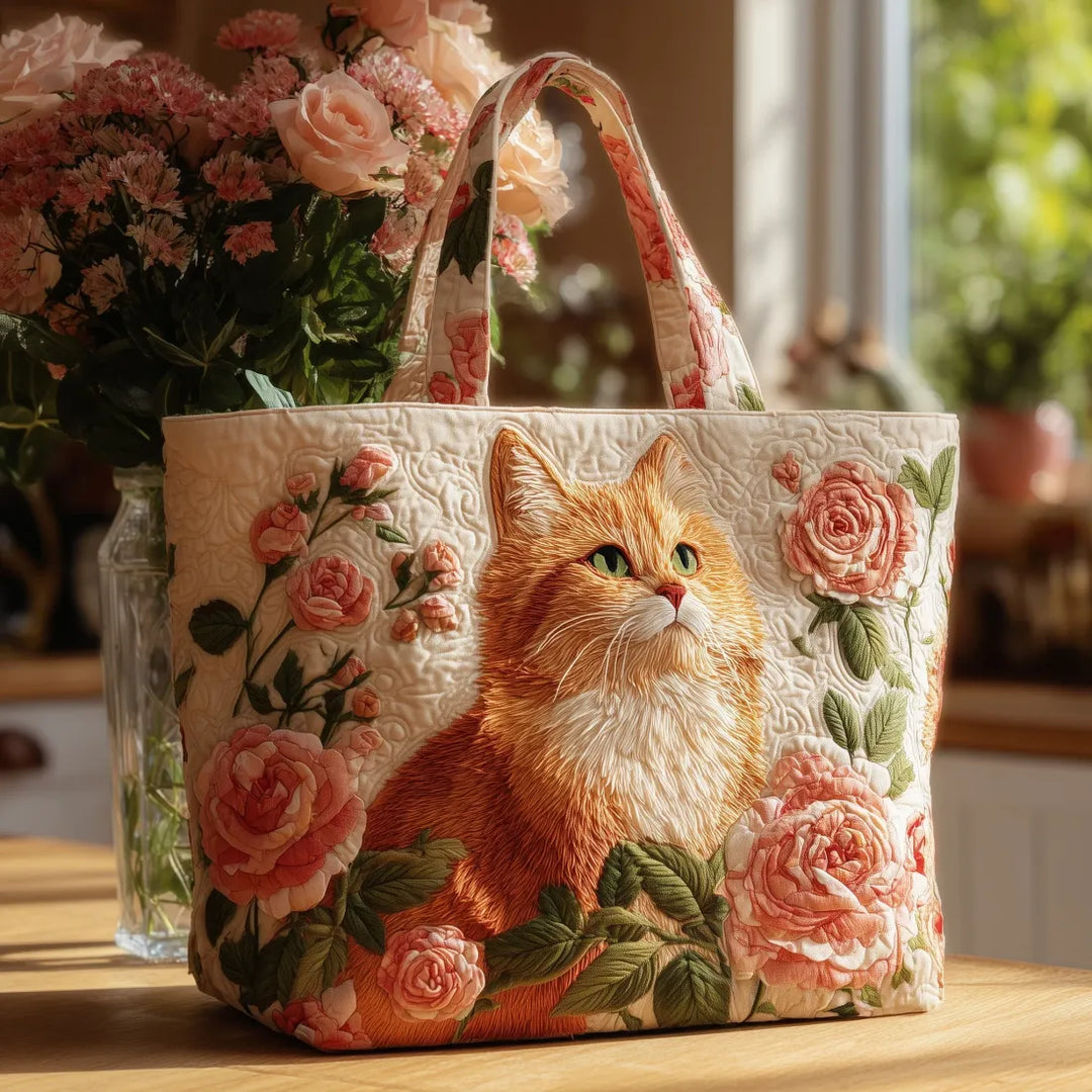 Bolsa Artesanal Gato Rojo con Rosas