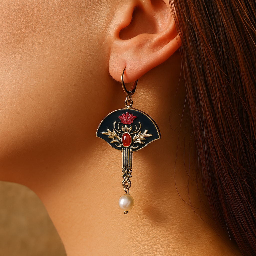 Pendientes Boho con Perlas y Cristal Rojo