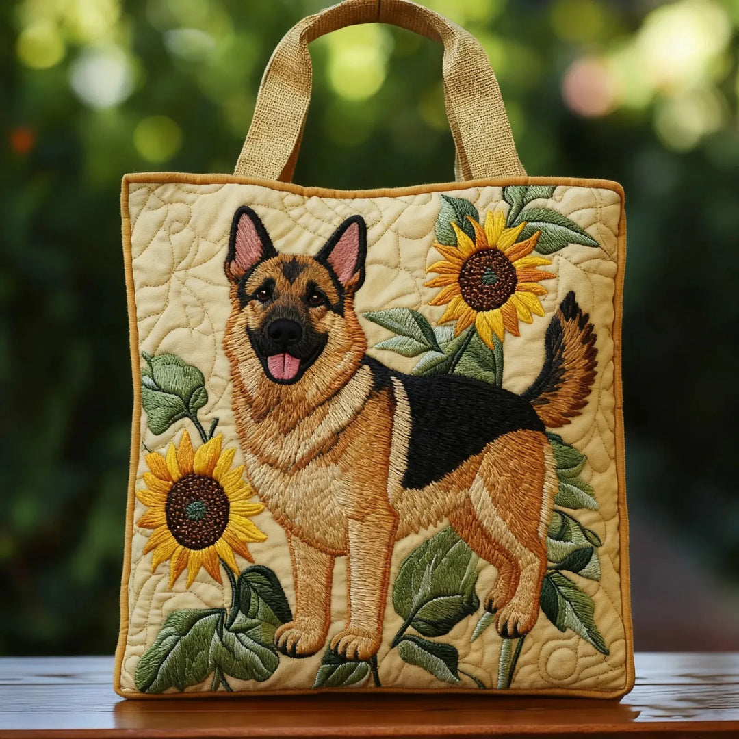 Bolsa Floral Artesanal con Pastor Alemán