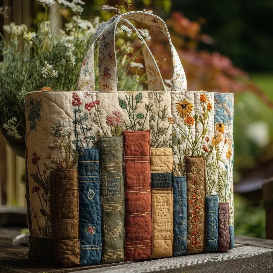 Bolsa Matelassé Artesanal: Libros y Flores