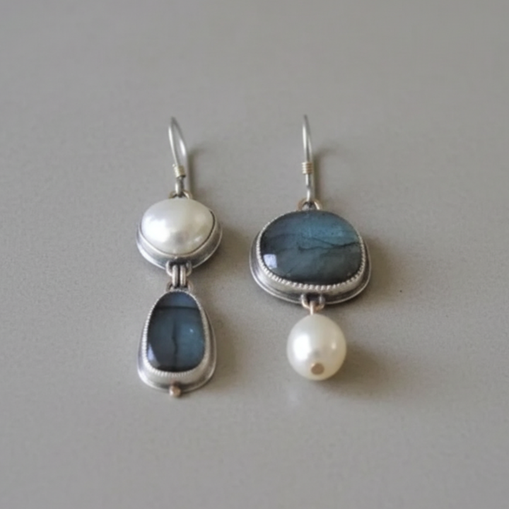 Pendientes Vintage de Piedra Azul y Perla