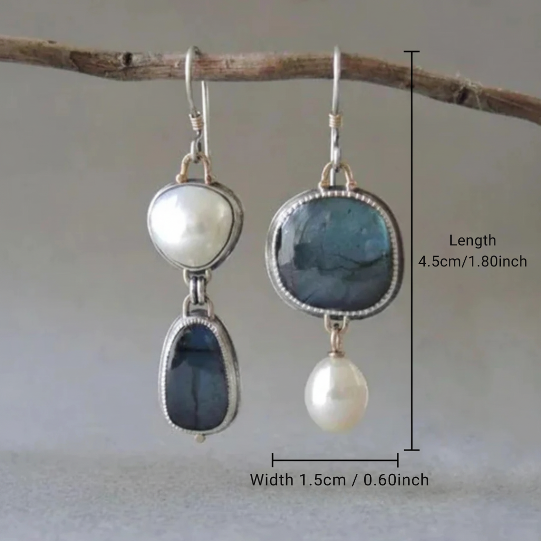 Pendientes Vintage de Piedra Azul y Perla