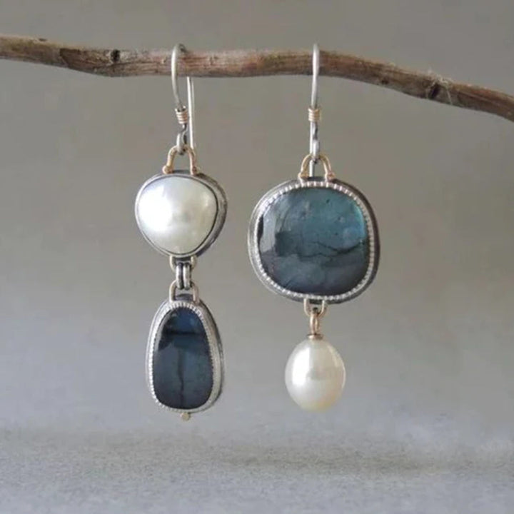 Pendientes Vintage de Piedra Azul y Perla