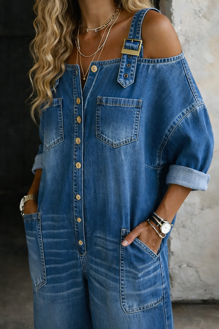 Sophia | Mono de Denim con Hombros Descubiertos