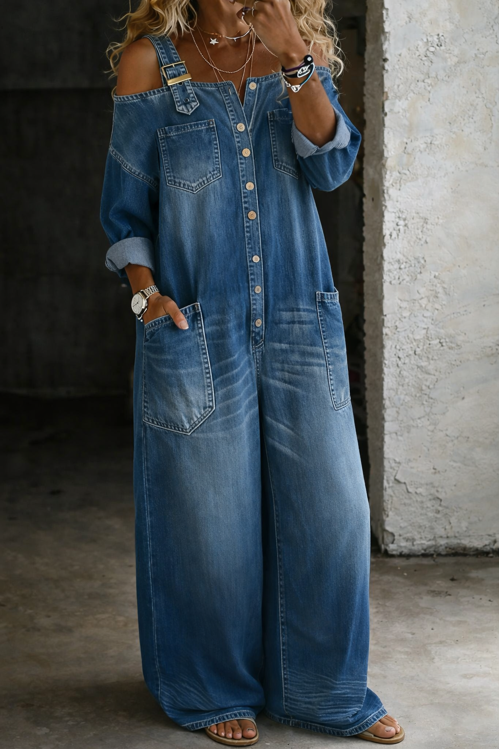 Sophia | Mono de Denim con Hombros Descubiertos