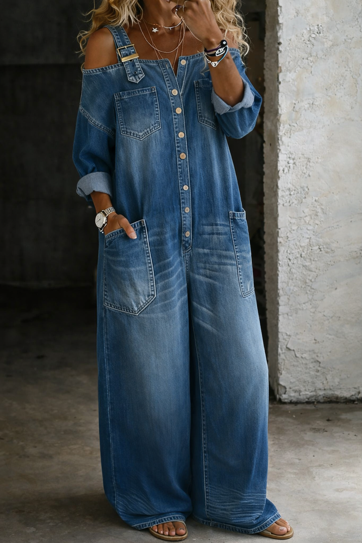 Sophia | Mono de Denim con Hombros Descubiertos