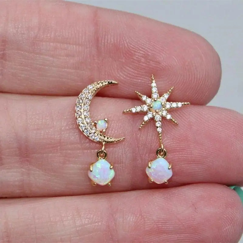 Pendientes de Luna y Estrella color oro y Ópalo