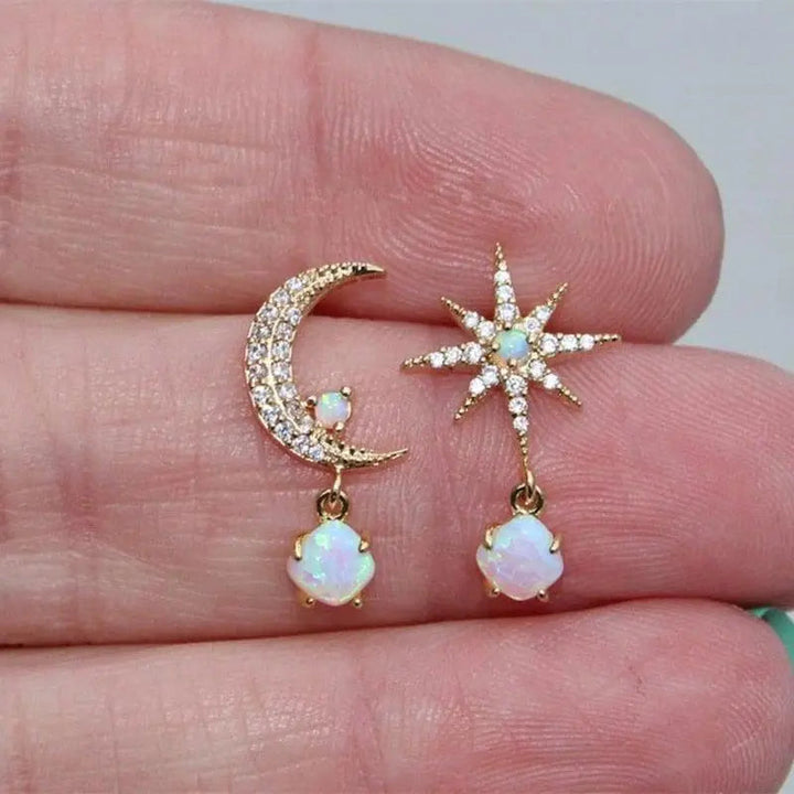Pendientes de Luna y Estrella color oro y Ópalo