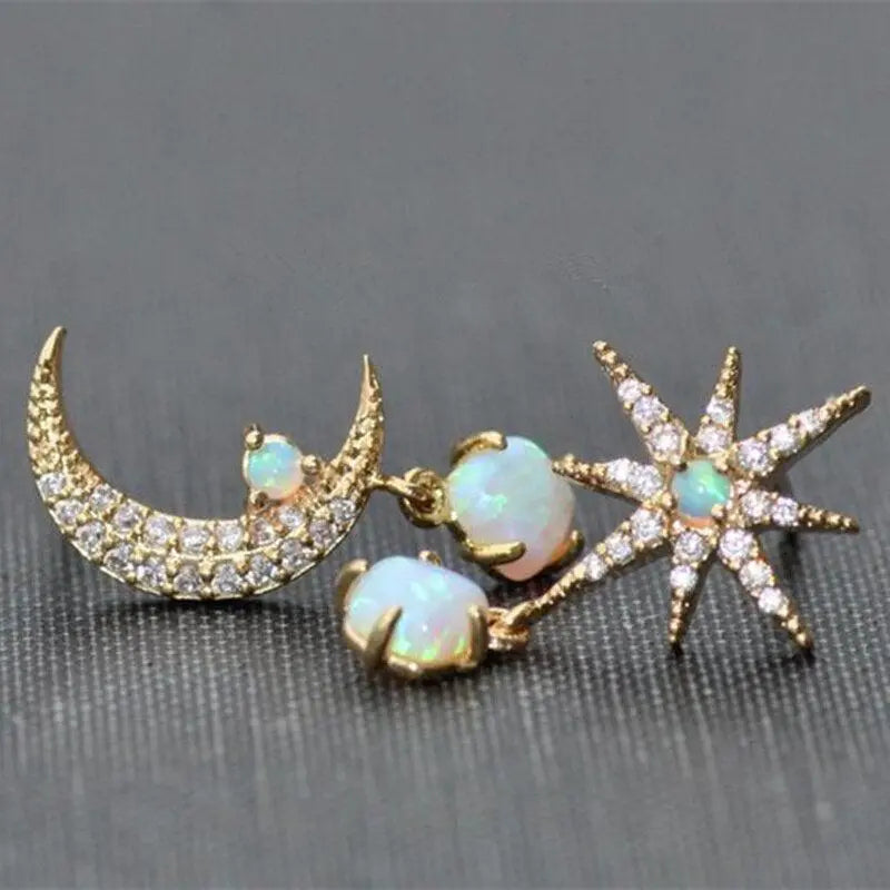 Pendientes de Luna y Estrella color oro y Ópalo