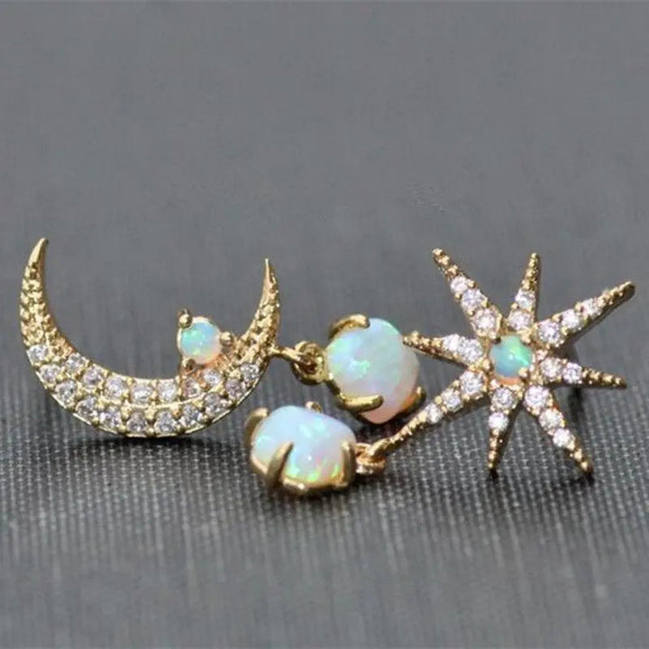 Pendientes de Luna y Estrella color oro y Ópalo