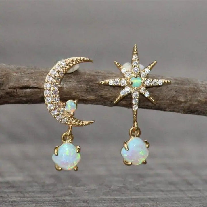 Pendientes de Luna y Estrella color oro y Ópalo