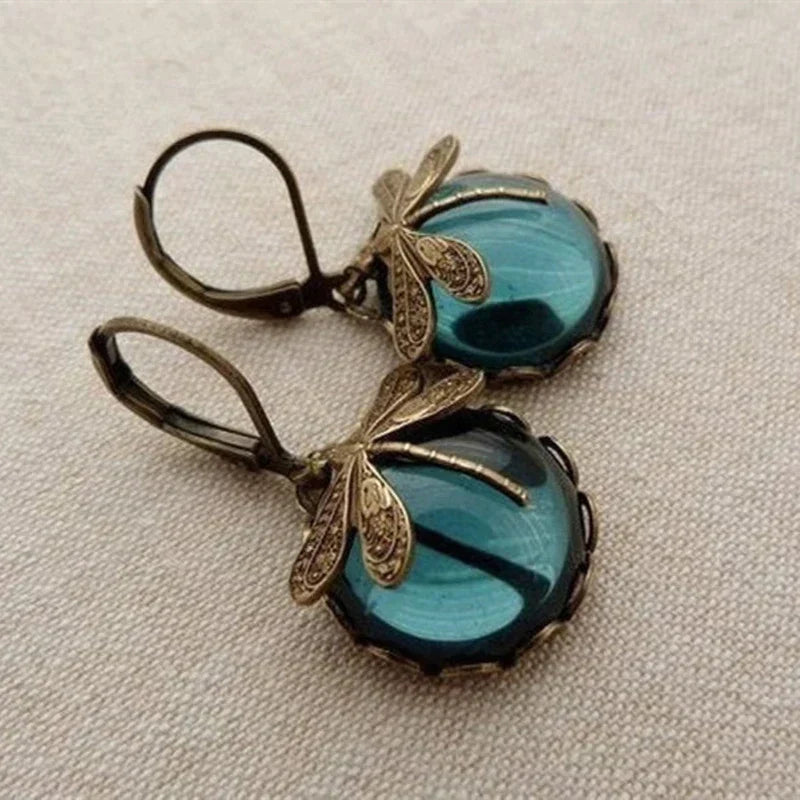 Pendientes de Libélula Esférica color Oro Antiguo