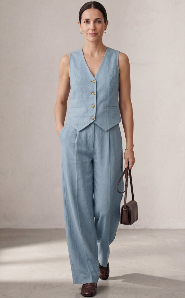 Aira – Conjunto elegante de dos piezas con chaleco y pantalón de pierna ancha - Navarro Granada