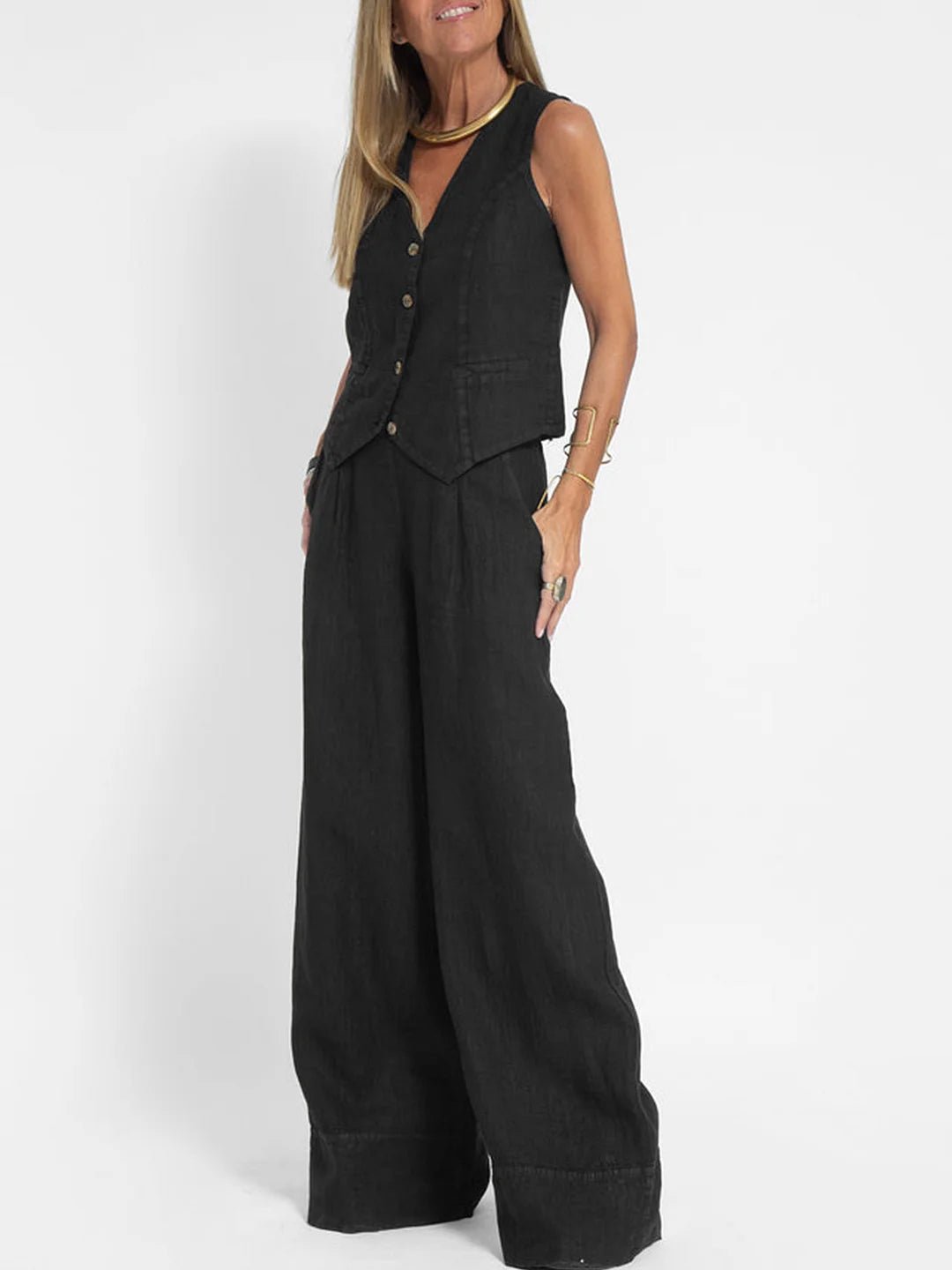 Aira – Conjunto elegante de dos piezas con chaleco y pantalón de pierna ancha - Navarro Granada