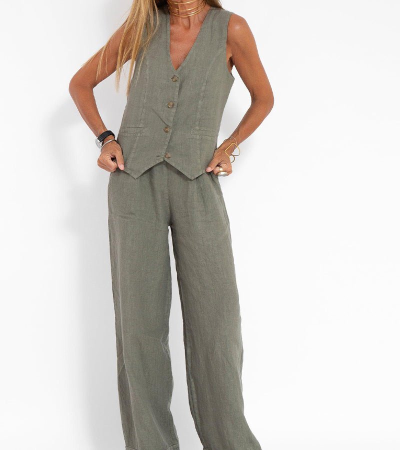 Aira – Conjunto elegante de dos piezas con chaleco y pantalón de pierna ancha - Navarro Granada