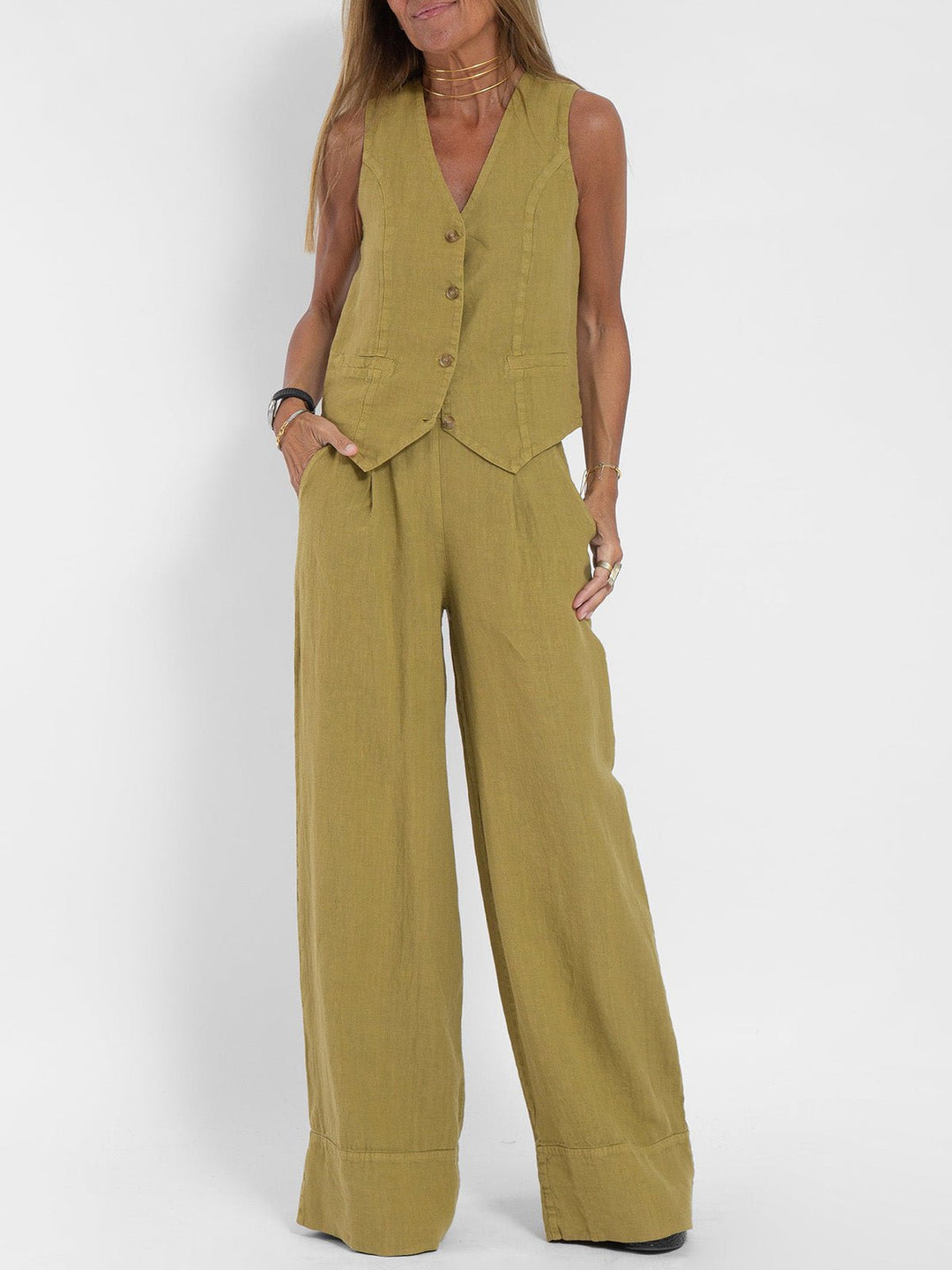 Aira – Conjunto elegante de dos piezas con chaleco y pantalón de pierna ancha - Navarro Granada
