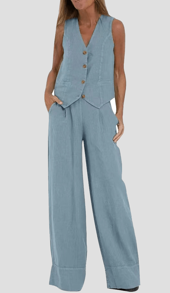 Aira – Conjunto elegante de dos piezas con chaleco y pantalón de pierna ancha - Navarro Granada