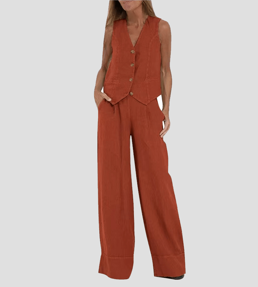 Aira – Conjunto elegante de dos piezas con chaleco y pantalón de pierna ancha - Navarro Granada