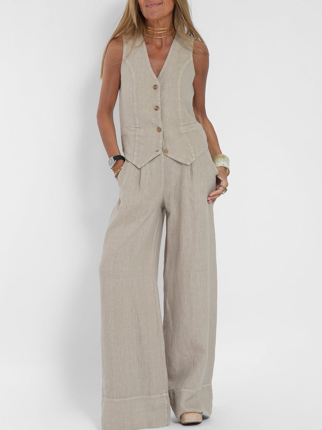 Aira – Conjunto elegante de dos piezas con chaleco y pantalón de pierna ancha - Navarro Granada