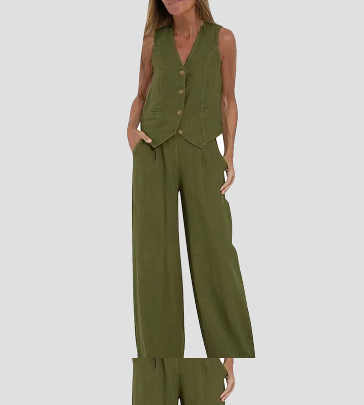Aira – Conjunto elegante de dos piezas con chaleco y pantalón de pierna ancha - Navarro Granada