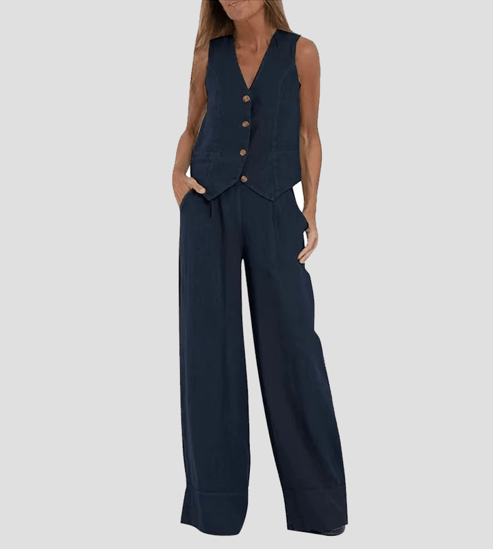 Aira – Conjunto elegante de dos piezas con chaleco y pantalón de pierna ancha - Navarro Granada