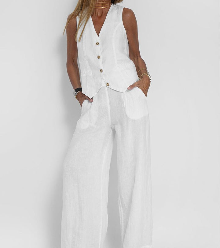 Aira – Conjunto elegante de dos piezas con chaleco y pantalón de pierna ancha - Navarro Granada