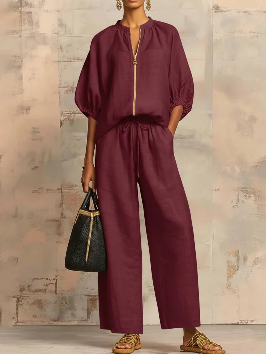 Alba | Conjunto de dos piezas: Camisa de estilo relajado y pantalón de pernera ancha - Navarro Granada