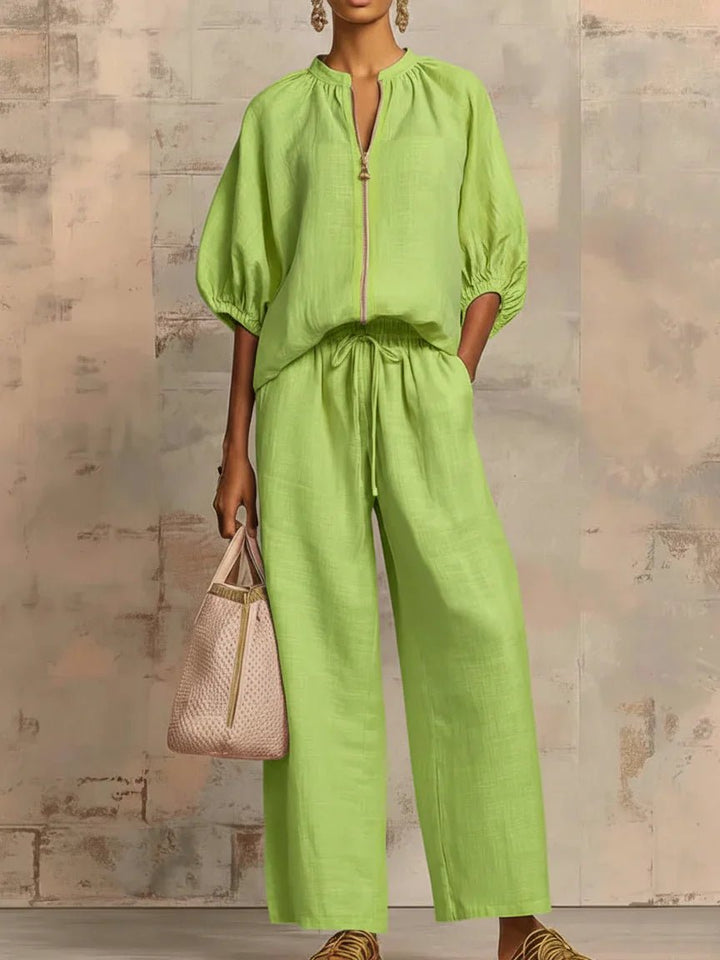 Alba | Conjunto de dos piezas: Camisa de estilo relajado y pantalón de pernera ancha - Navarro Granada
