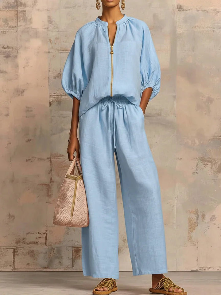 Alba | Conjunto de dos piezas: Camisa de estilo relajado y pantalón de pernera ancha - Navarro Granada
