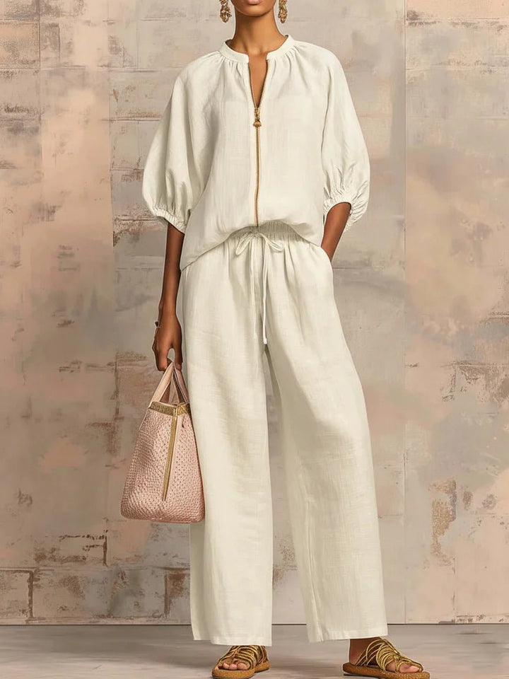 Alba | Conjunto de dos piezas: Camisa de estilo relajado y pantalón de pernera ancha - Navarro Granada