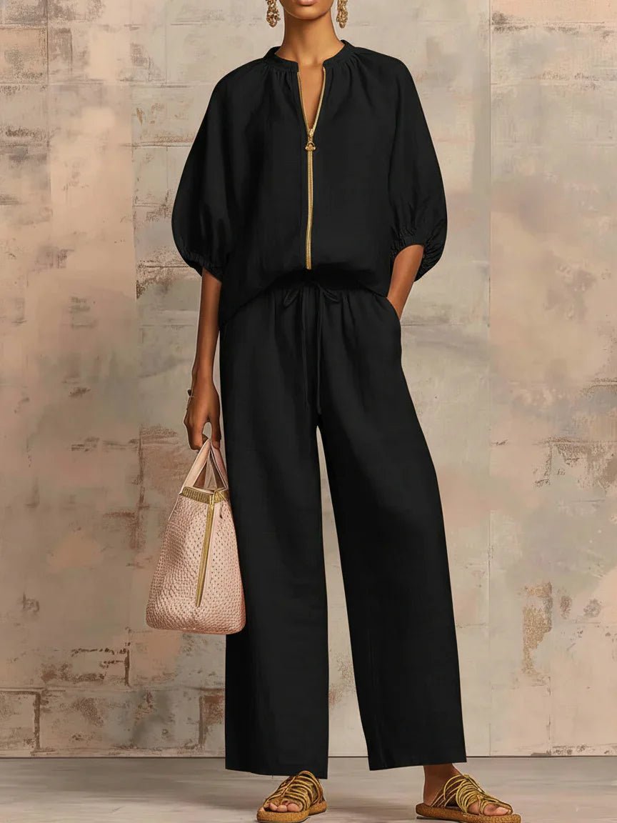 Alba | Conjunto de dos piezas: Camisa de estilo relajado y pantalón de pernera ancha - Navarro Granada