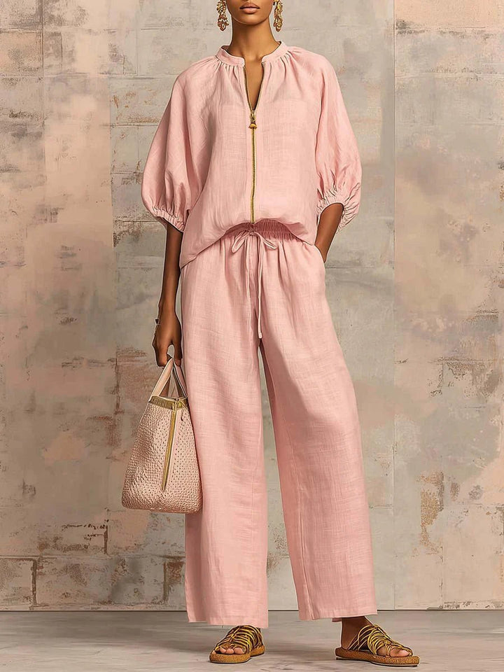 Alba | Conjunto de dos piezas: Camisa de estilo relajado y pantalón de pernera ancha - Navarro Granada