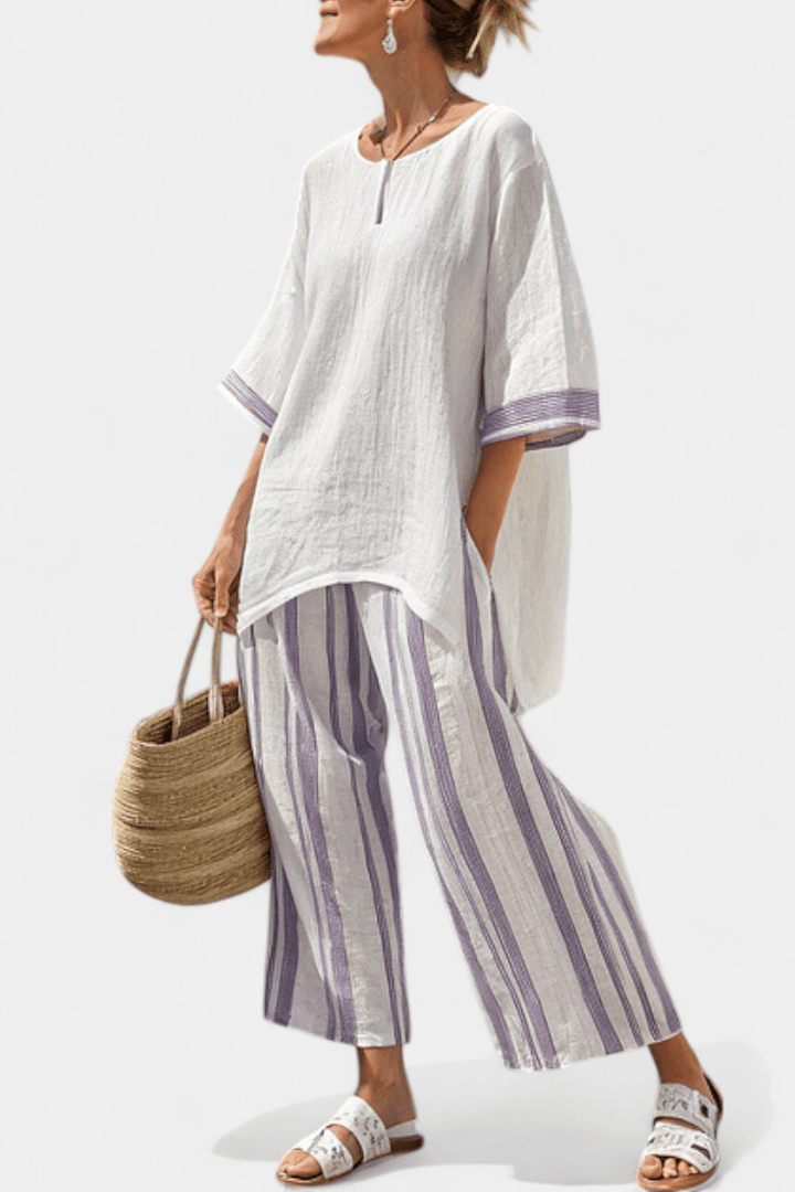 Allegra — Camiseta cómoda y pantalones de bambú a rayas - Navarro Granada