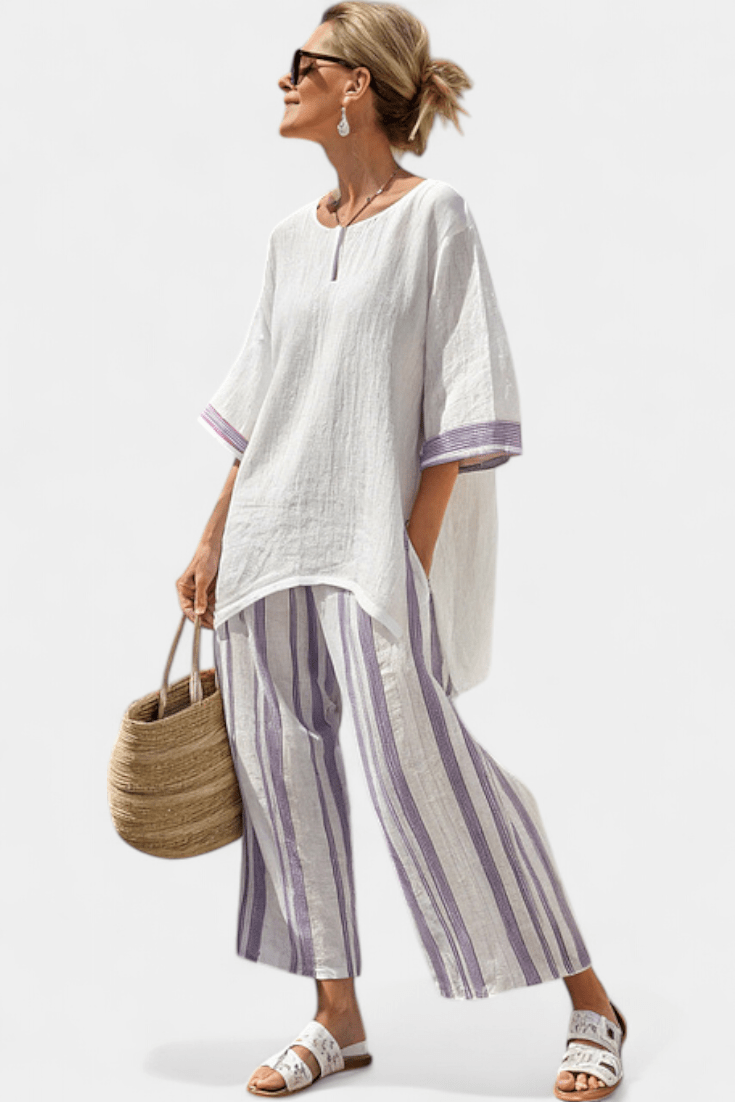 Allegra — Camiseta cómoda y pantalones de bambú a rayas - Navarro Granada