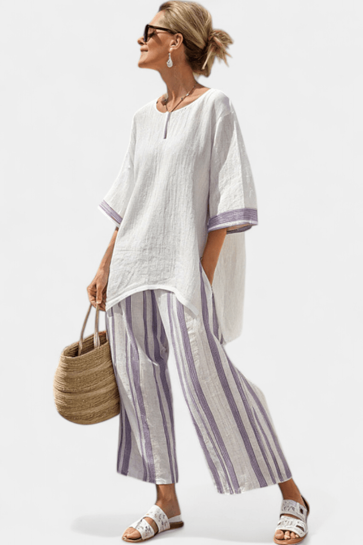 Allegra — Camiseta cómoda y pantalones de bambú a rayas - Navarro Granada