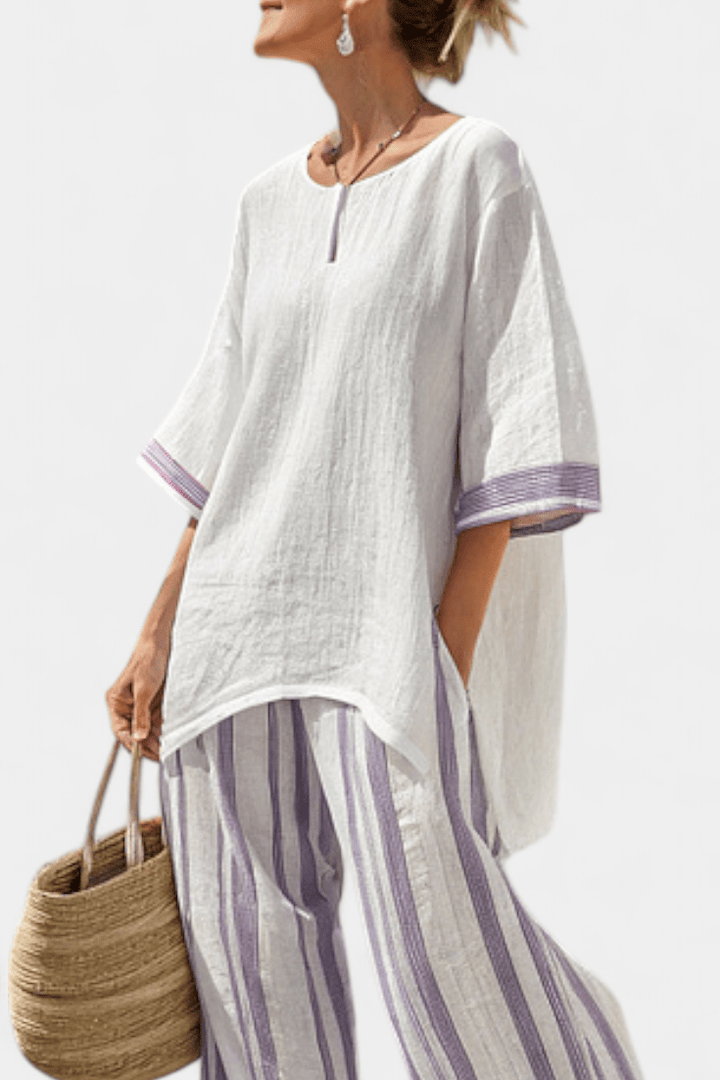 Allegra — Camiseta cómoda y pantalones de bambú a rayas - Navarro Granada