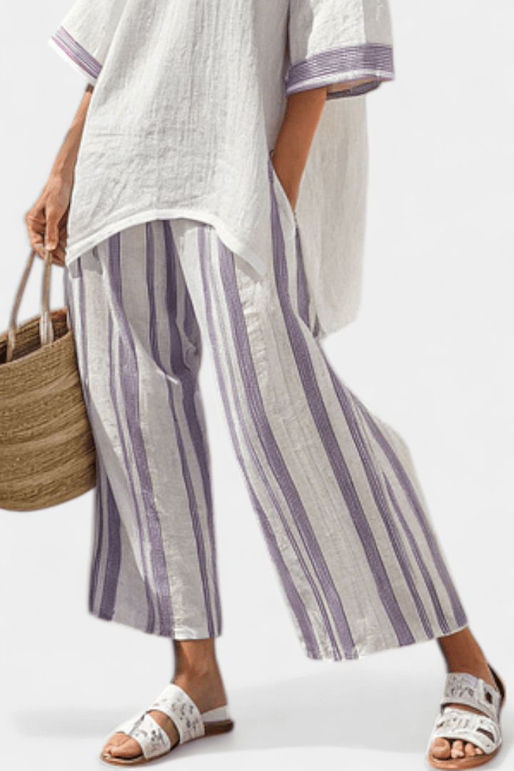 Allegra — Camiseta cómoda y pantalones de bambú a rayas - Navarro Granada