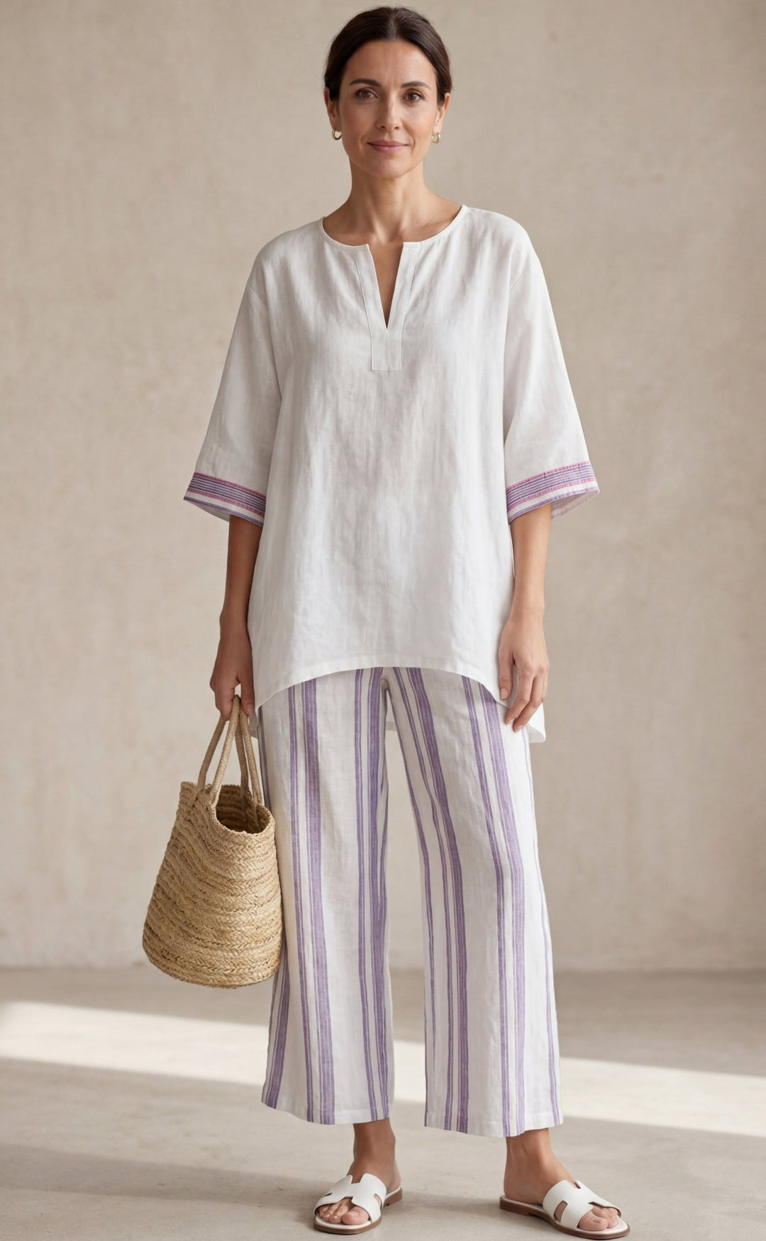 Allegra — Camiseta cómoda y pantalones de bambú a rayas - Navarro Granada