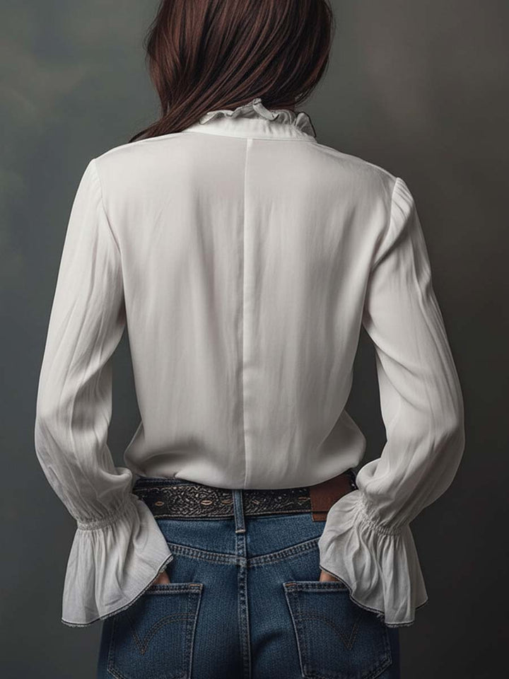 Ana · Blusa Blanca Cremallera con Volantes Long Sleeve Blouse - Navarro Granada