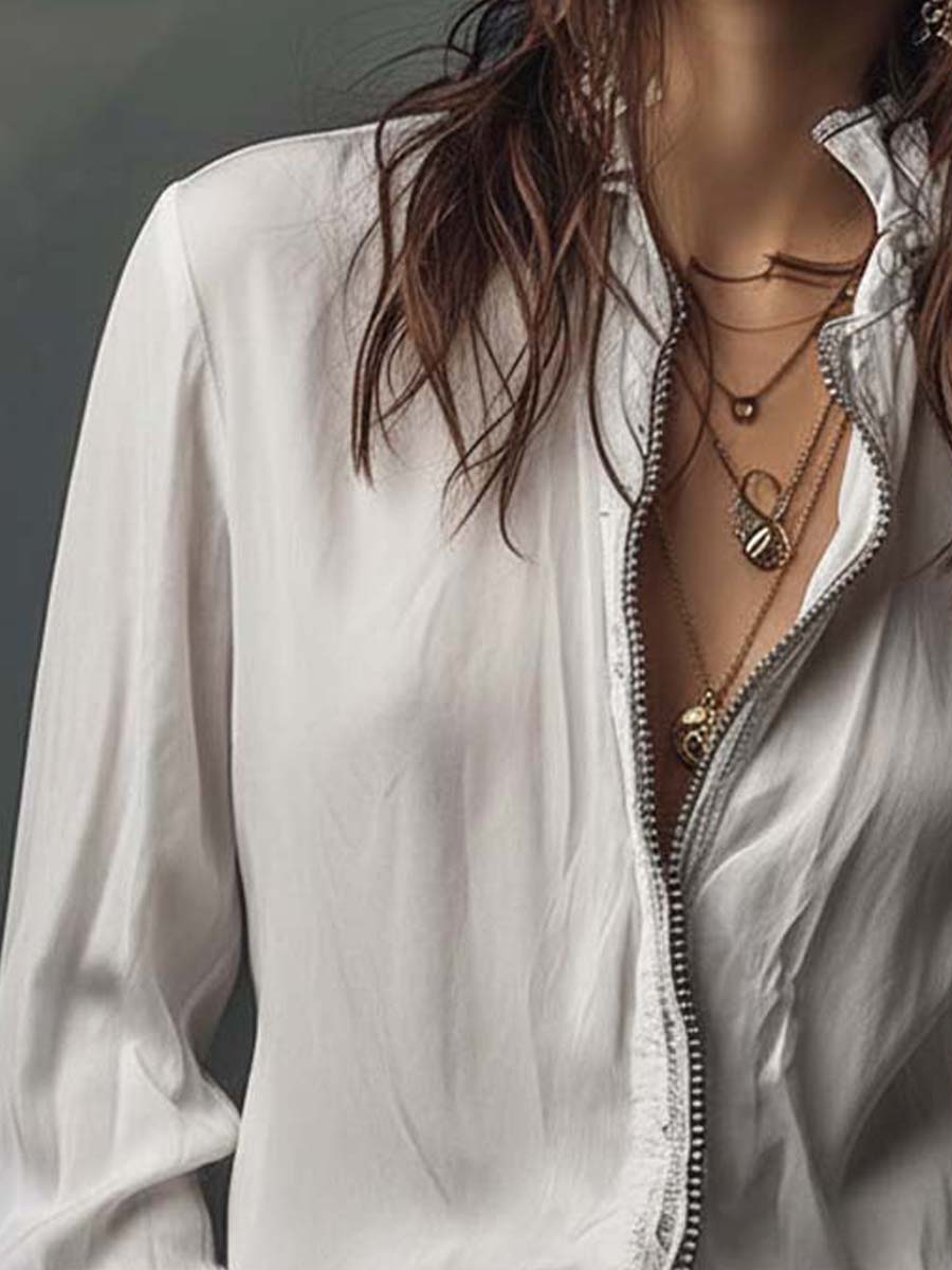 Ana · Blusa Blanca Cremallera con Volantes Long Sleeve Blouse - Navarro Granada