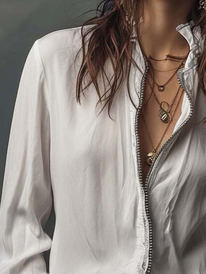 Ana · Blusa Blanca Cremallera con Volantes Long Sleeve Blouse - Navarro Granada