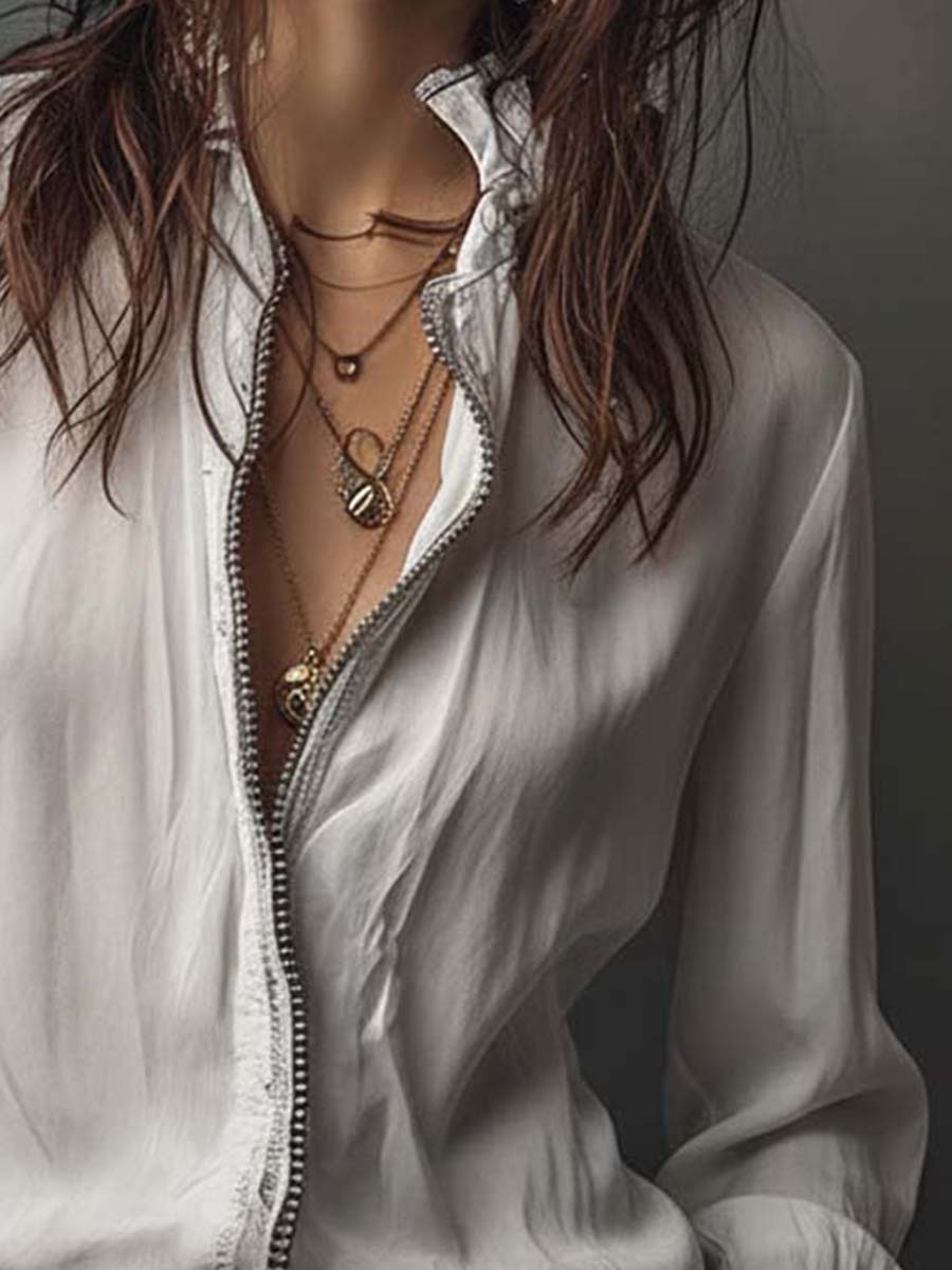 Ana · Blusa Blanca Cremallera con Volantes Long Sleeve Blouse - Navarro Granada
