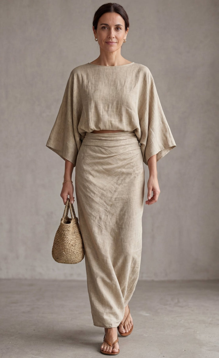 Conjunto de lino elegante con falda larga - Navarro Granada