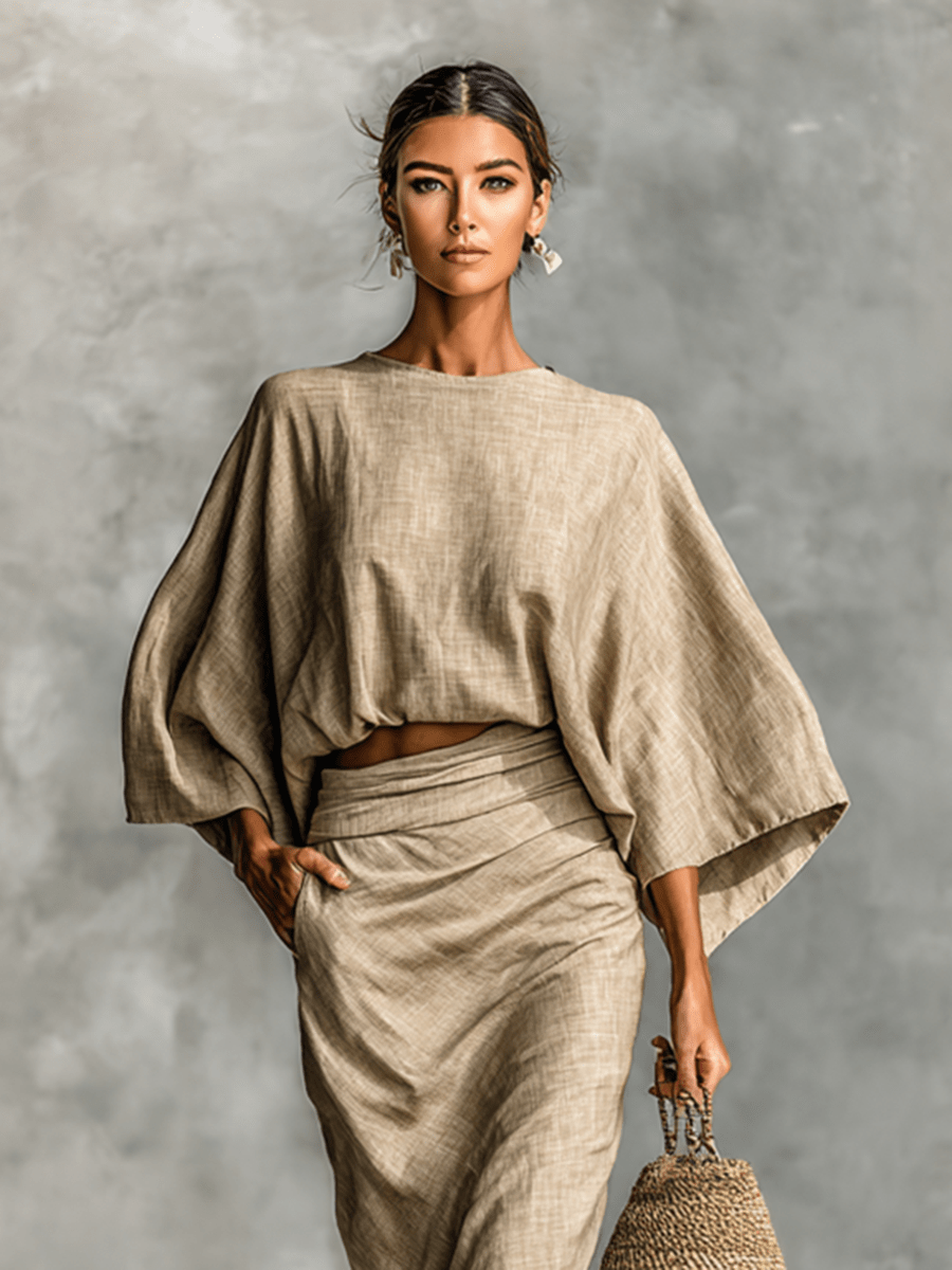 Conjunto de lino elegante con falda larga - Navarro Granada