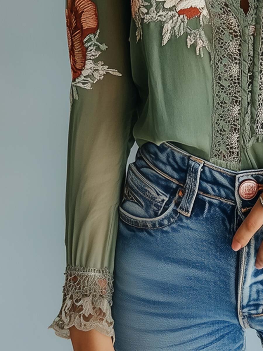 Elena · Blusa Encaje Floral Bohemia Shirts - Navarro Granada