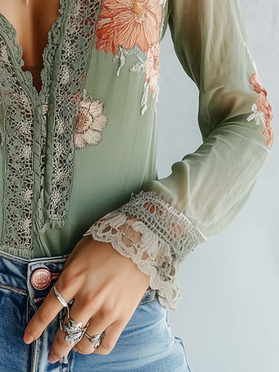 Elena · Blusa Encaje Floral Bohemia Shirts - Navarro Granada