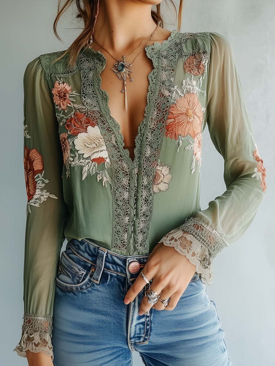 Elena · Blusa Encaje Floral Bohemia Shirts - Navarro Granada