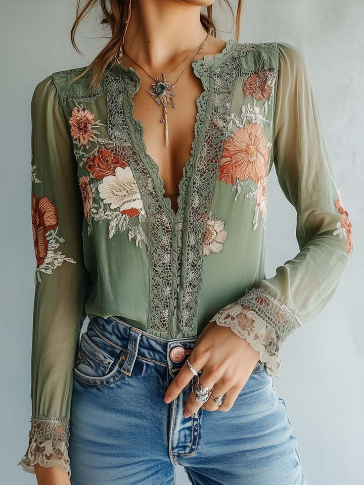 Elena · Blusa Encaje Floral Bohemia Shirts - Navarro Granada